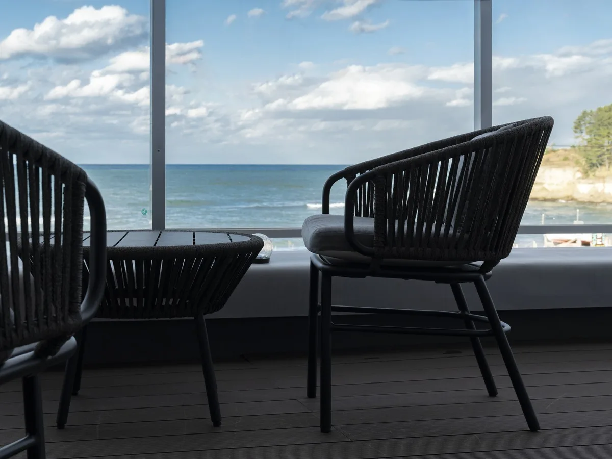 The Sea of Japan seen beyond chairs in Airodokoro