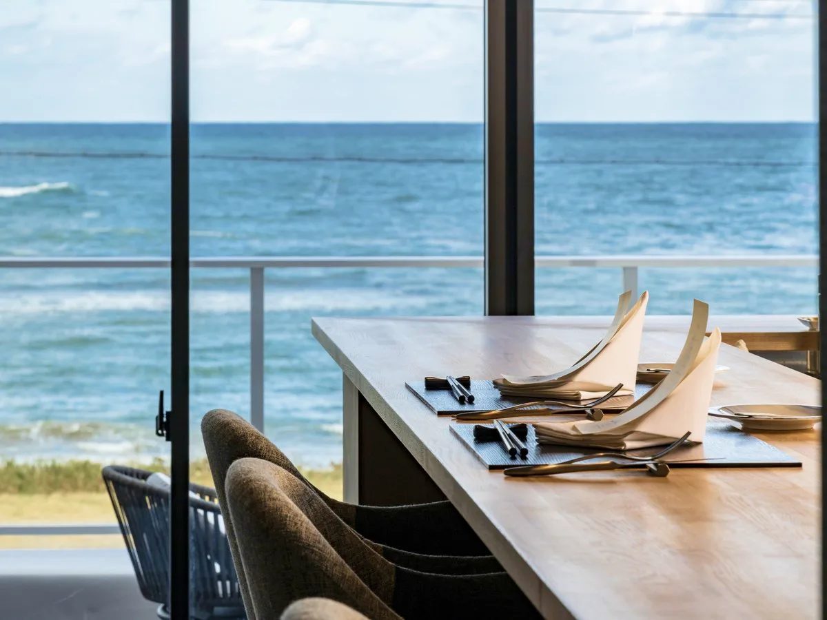 A table setting at Airodokoro overlooking the Sea of Japan