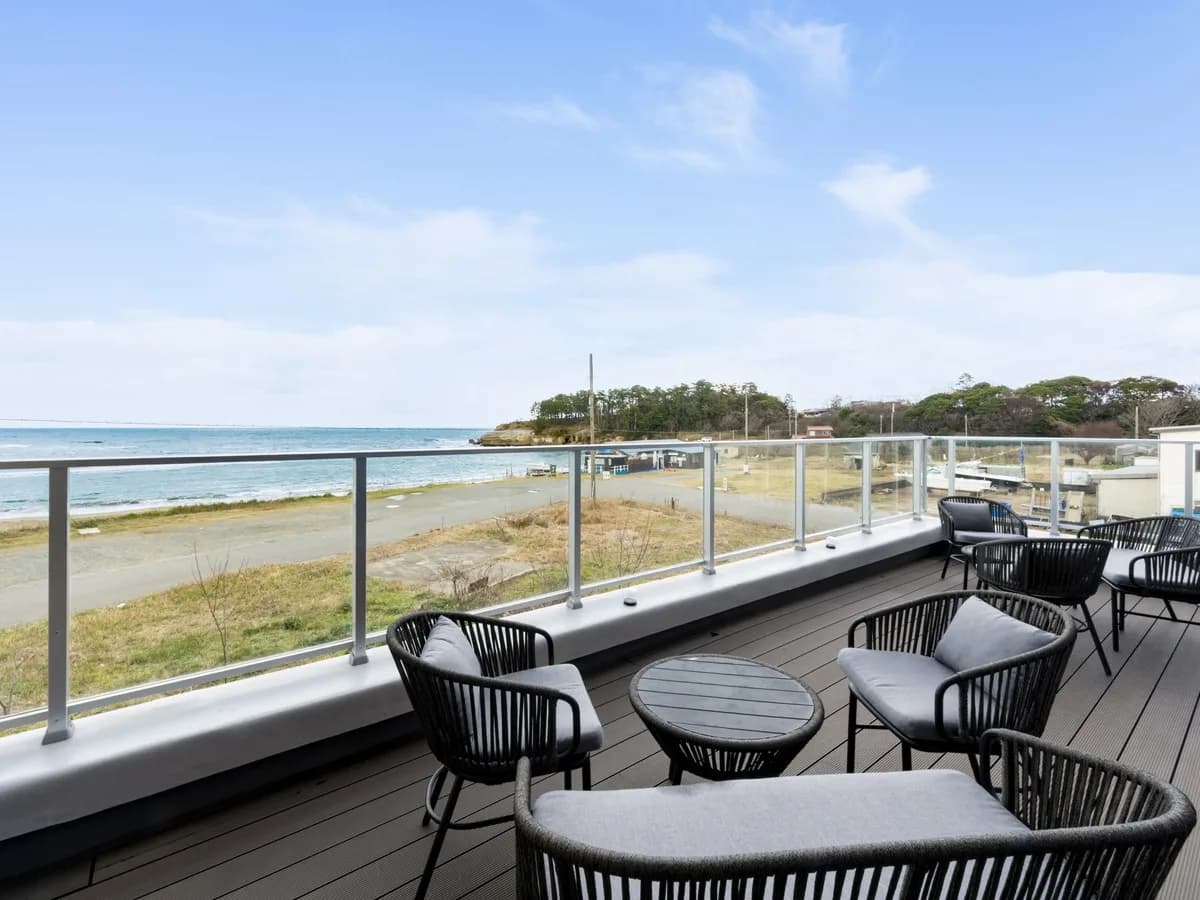 Terrace seating at Airodokoro overlooking the Sea of Japan